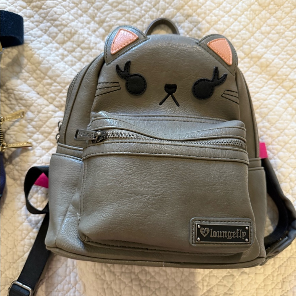Loungefly Gray Cat Backpack with Pink and Black Accents